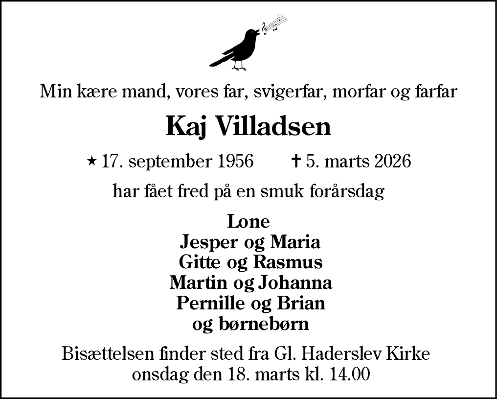 Dødsannonce for Kaj Villadsen