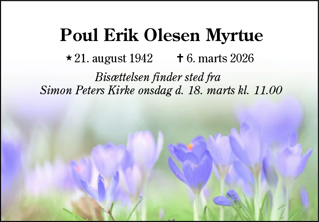 Dødsannonce for Poul Erik Olesen Myrtue