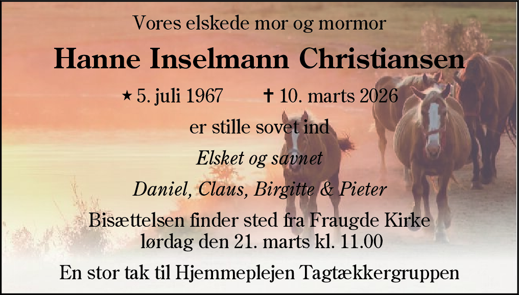 Dødsannonce for Hanne Inselmann Christiansen