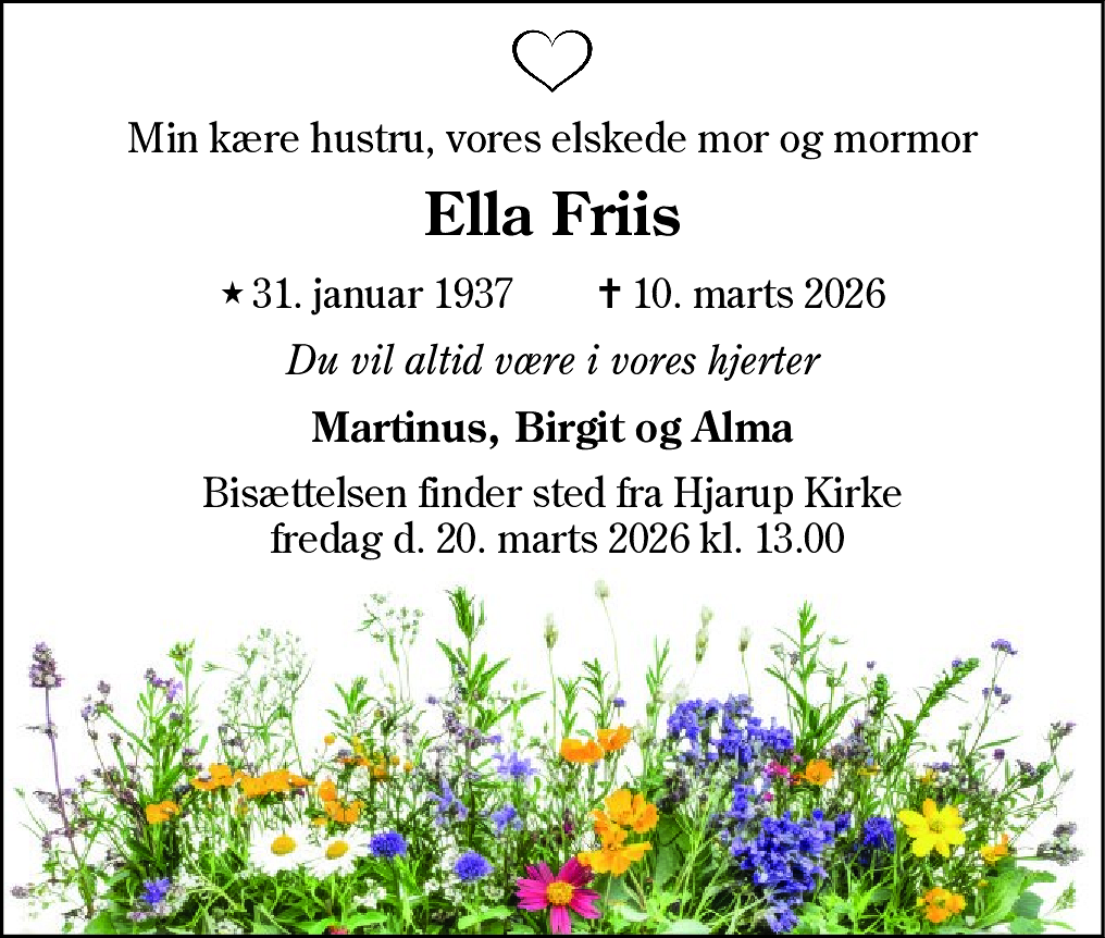 Dødsannonce for Ella Friis