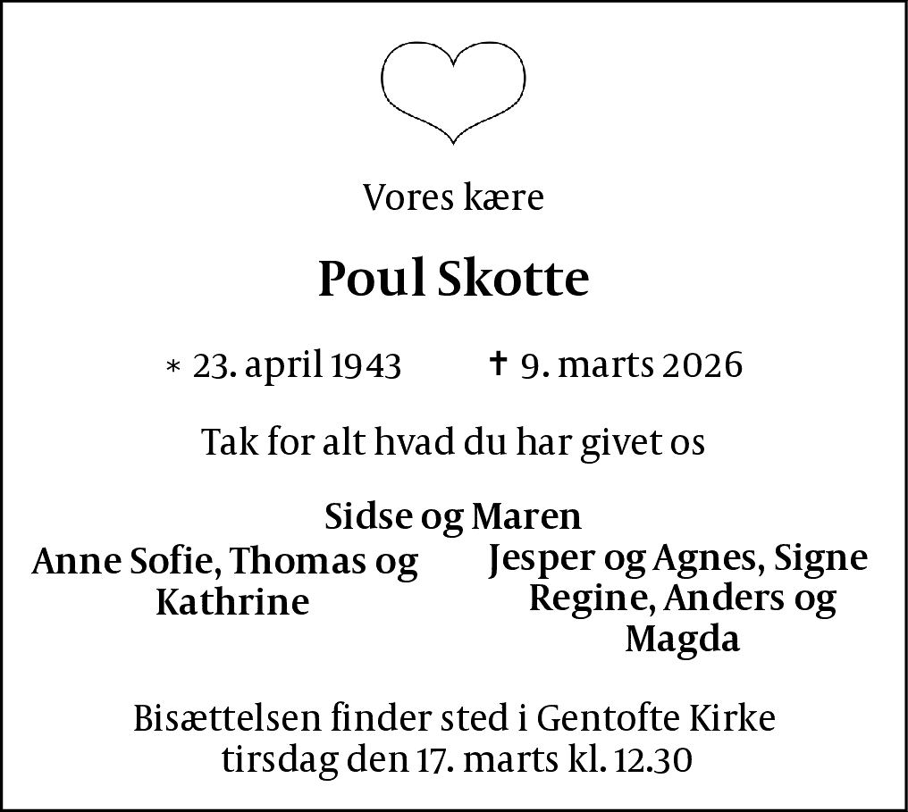 Dødsannonce for Poul Skotte