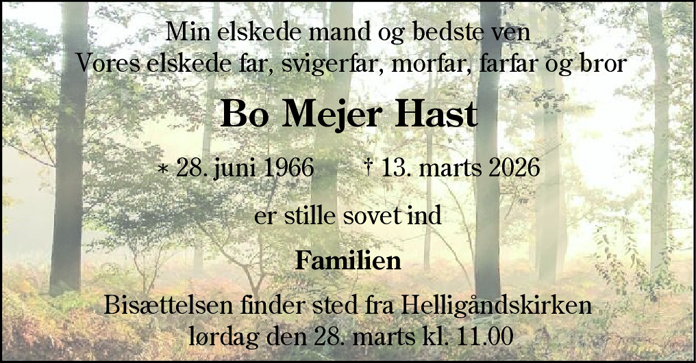 Dødsannonce for Bo Mejer Hast