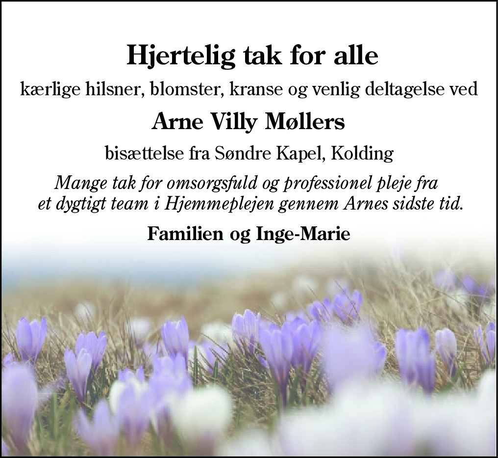 Dødsannonce for Arne Villy Møller