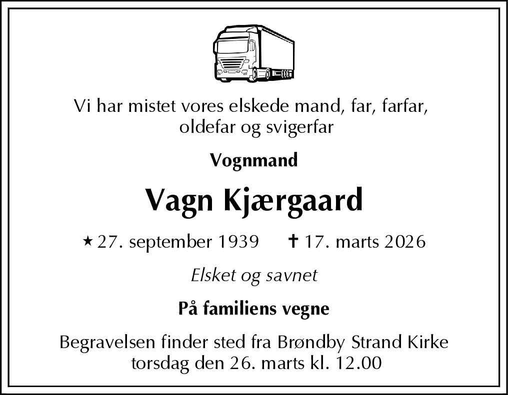Dødsannonce for Vagn Kjærgaard