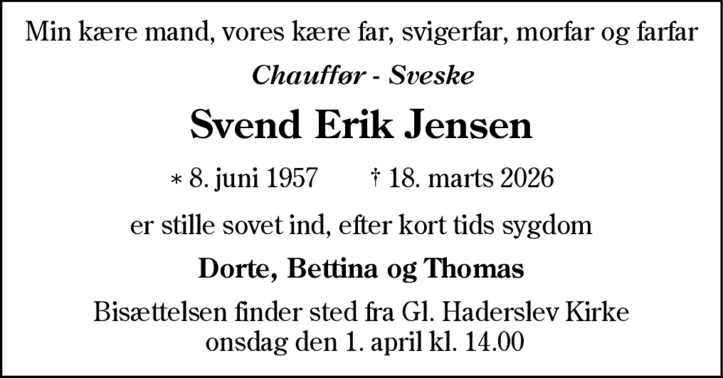 Dødsannonce for Svend Erik Jensen