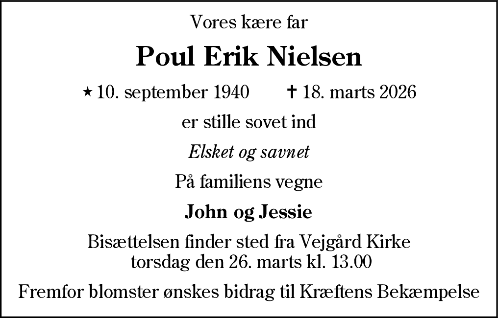 Dødsannonce for Poul Erik Nielsen