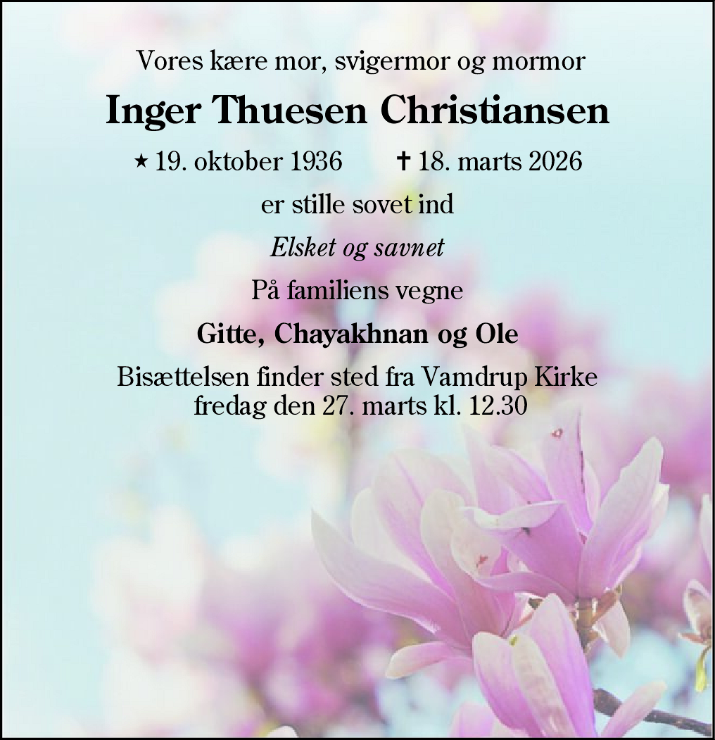 Dødsannonce for Inger Thuesen Christiansen
