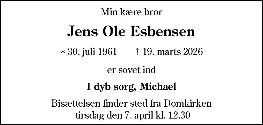 Dødsannonce for Jens Ole Esbensen