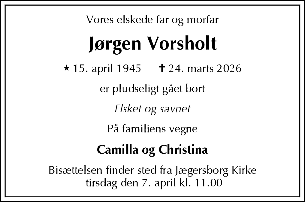 Dødsannonce for Jørgen Vorsholt