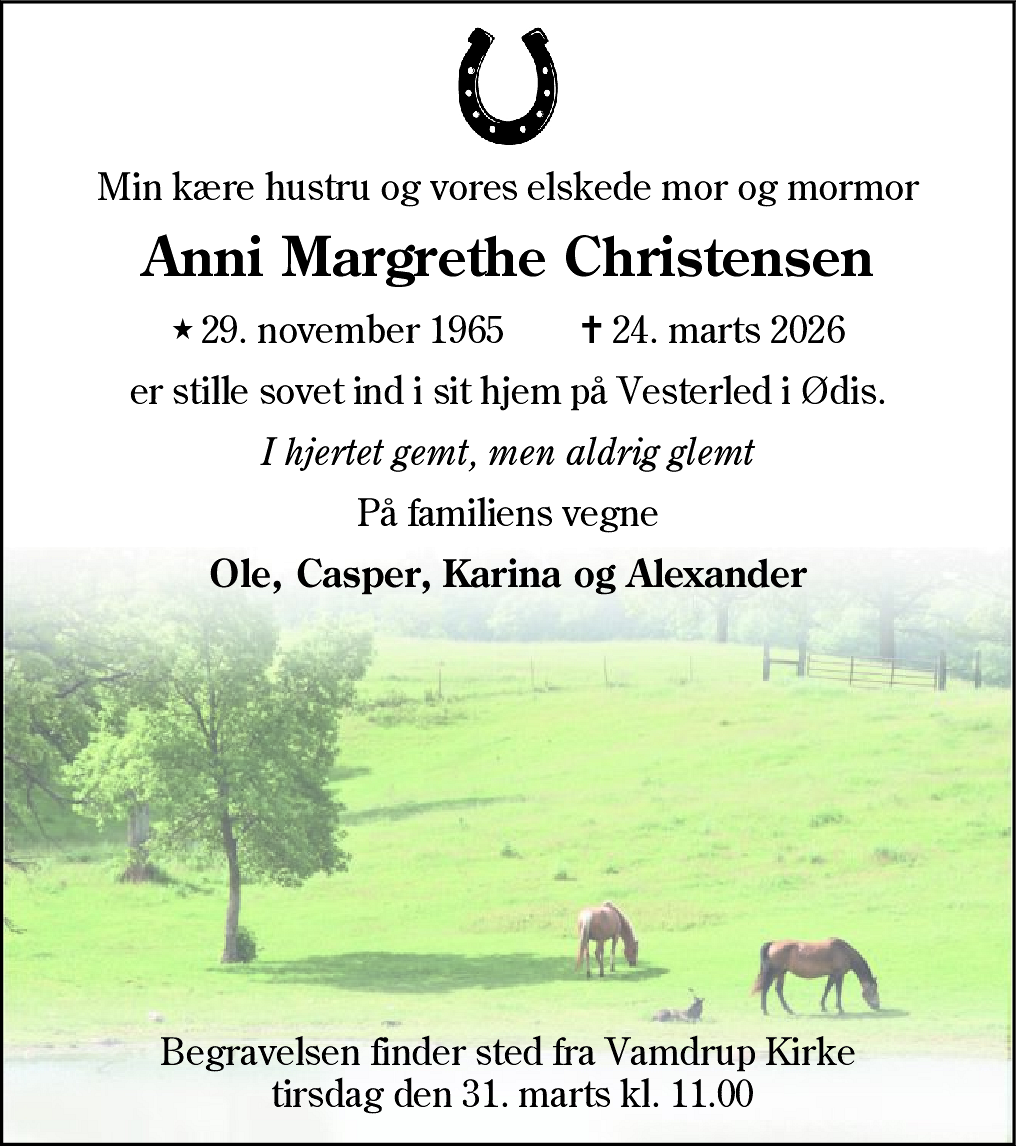 Dødsannonce for Anni Margrethe Christensen