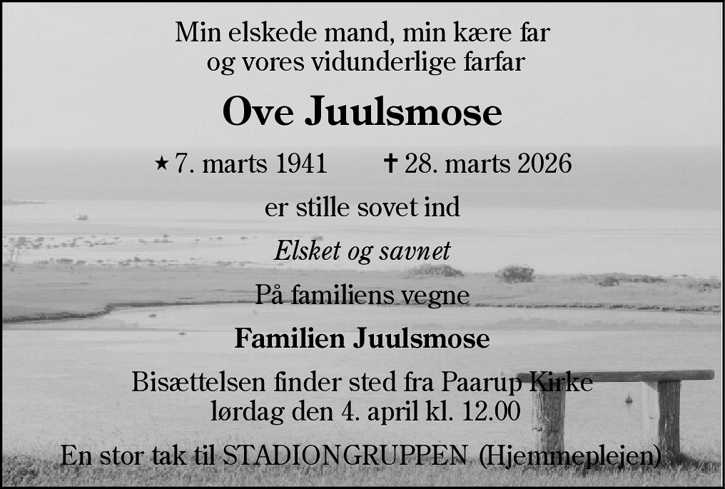 Dødsannonce for Ove Juulsmose