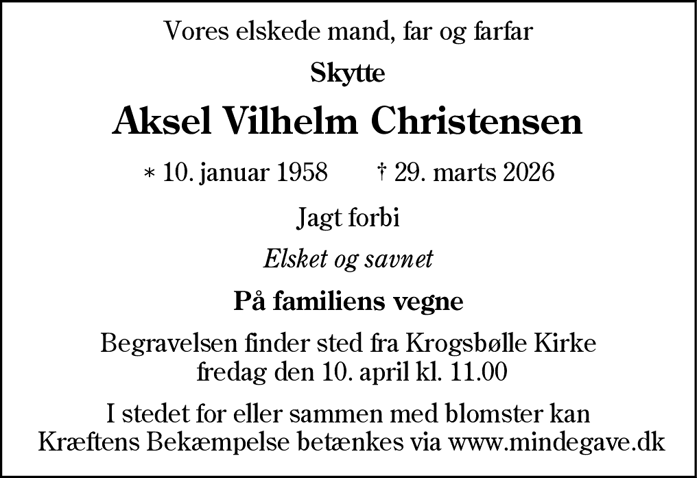 Dødsannonce for Aksel Vilhelm Christensen