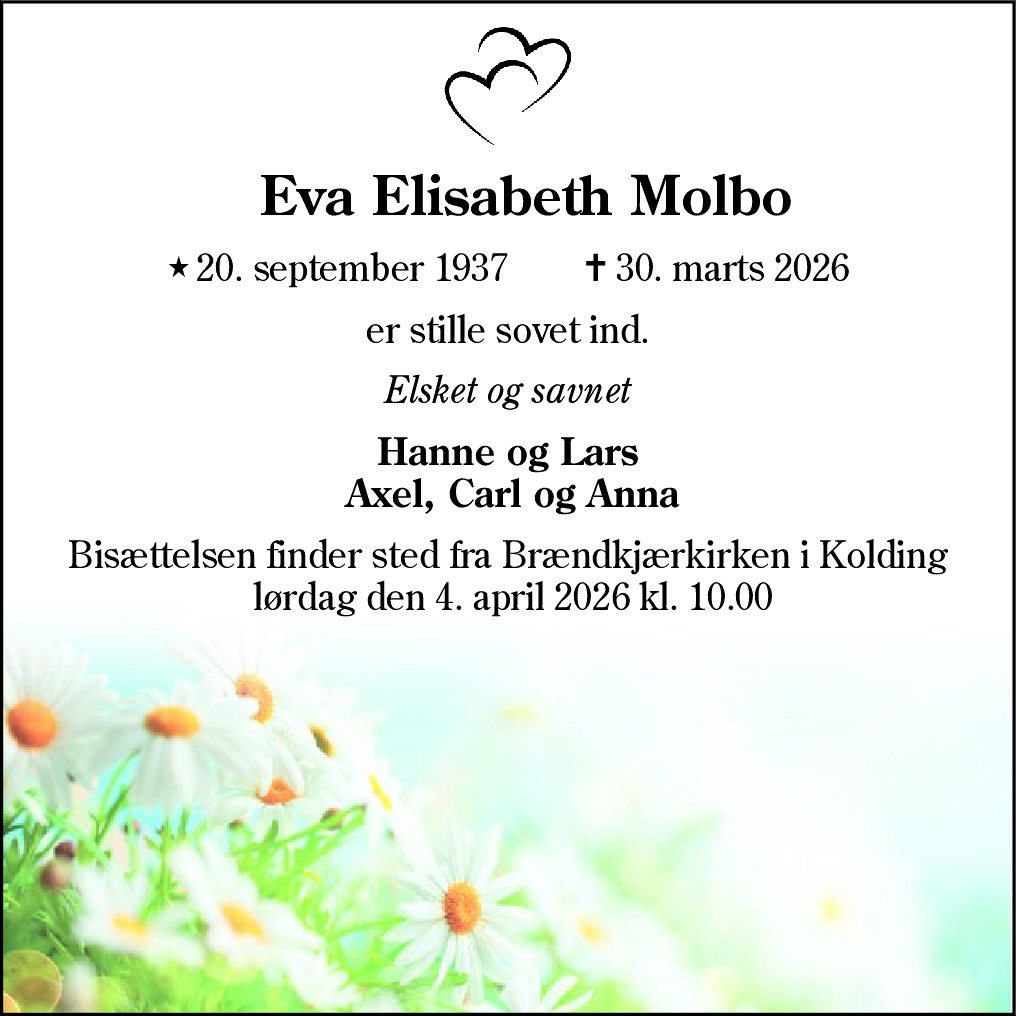 Dødsannonce for Eva Elisabeth Molbo