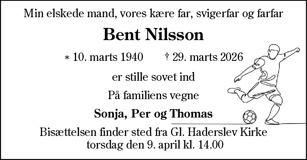 Dødsannonce for Bent Nilsson