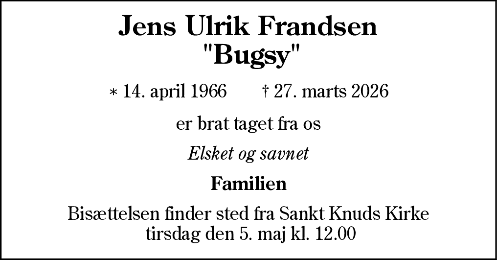 Dødsannonce for Jens Ulrik Frandsen
