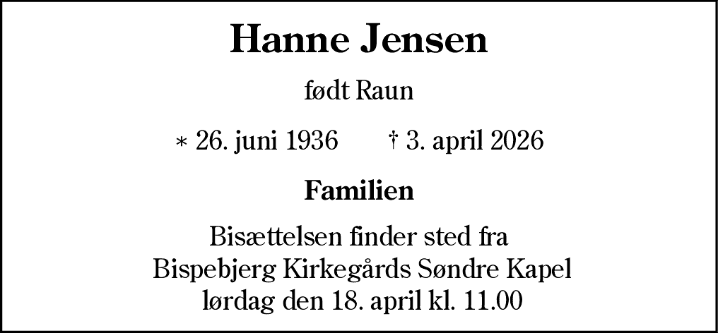 Dødsannonce for Hanne Jensen