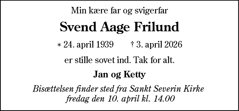 Dødsannonce for Svend Aage Frilund