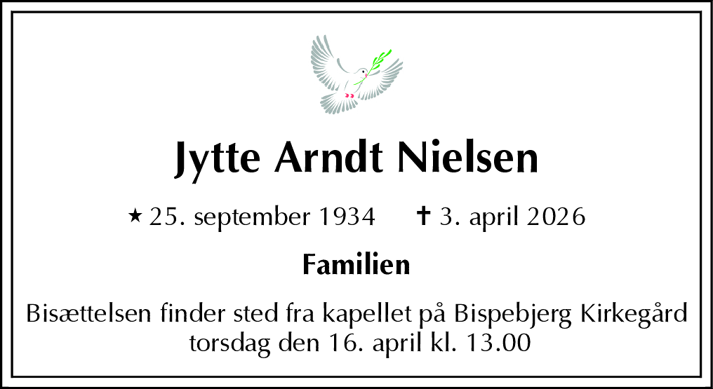 Dødsannonce for Jytte Arndt Nielsen