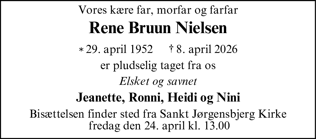 Dødsannonce for Rene Bruun Nielsen