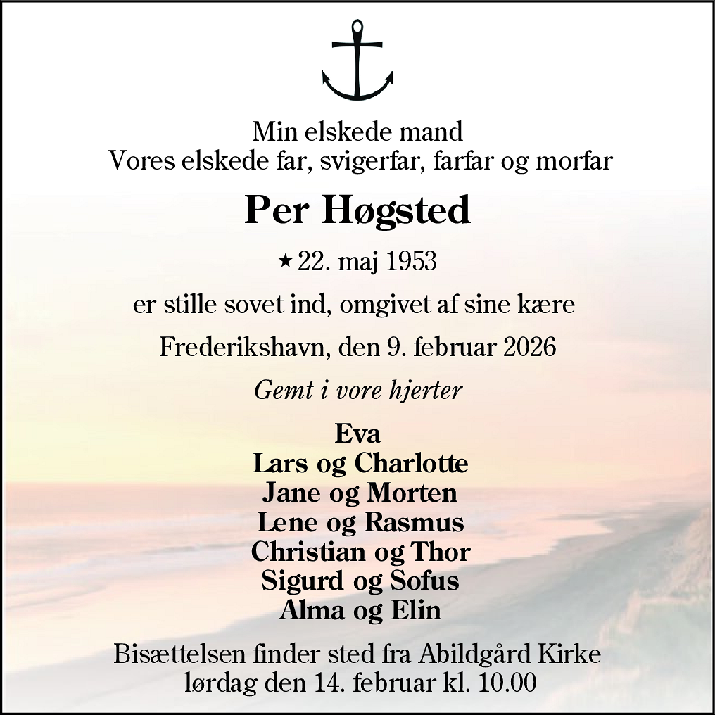 Dødsannonce for Per Høgsted