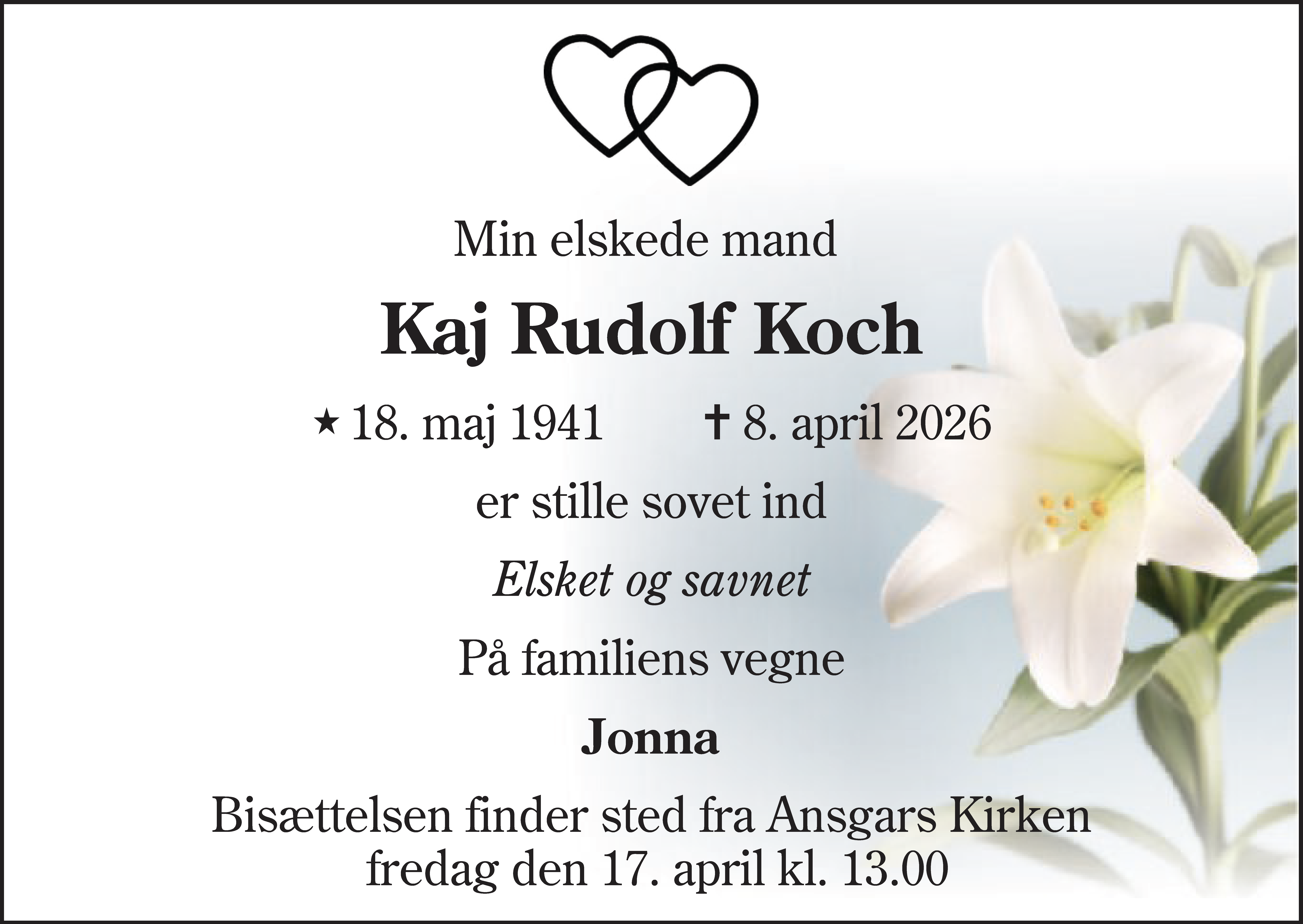 Dødsannonce for Kaj Rudolf Koch