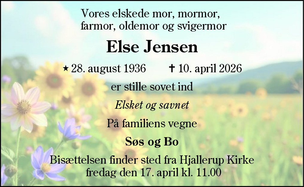Dødsannonce for Else Jensen