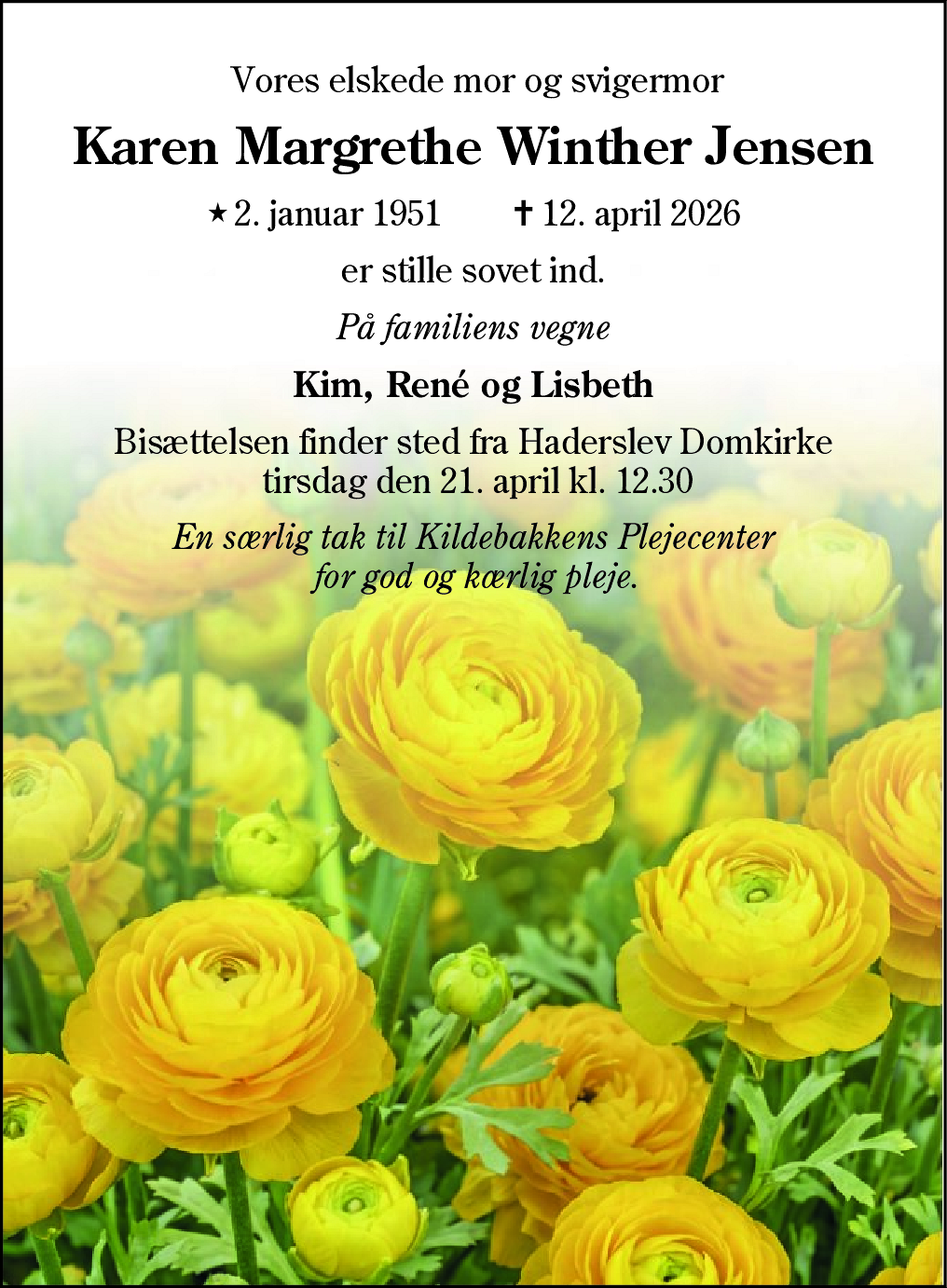 Dødsannonce for Karen Margrethe Winther Jensen