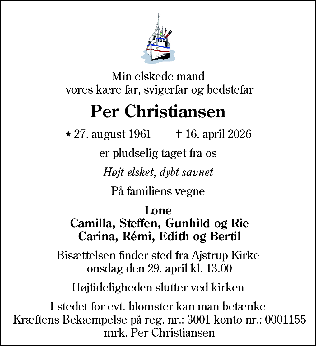 Dødsannonce for Per Christiansen