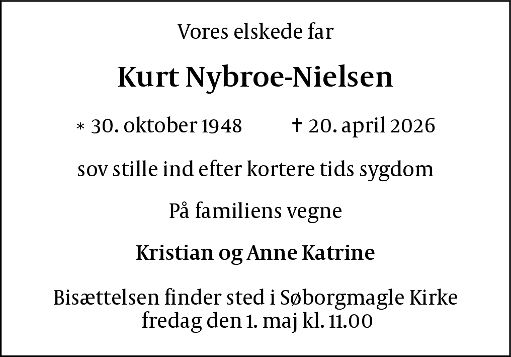 Dødsannonce for Kurt Nybroe-Nielsen