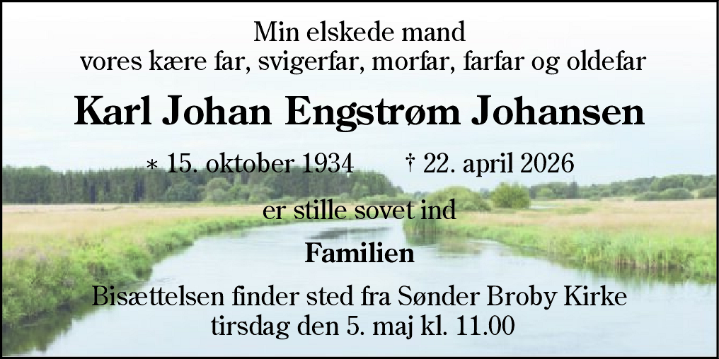 Dødsannonce for Karl Johan Engstrøm Johansen