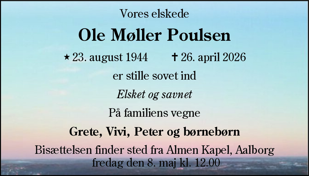 Dødsannonce for Ole Møller Poulsen