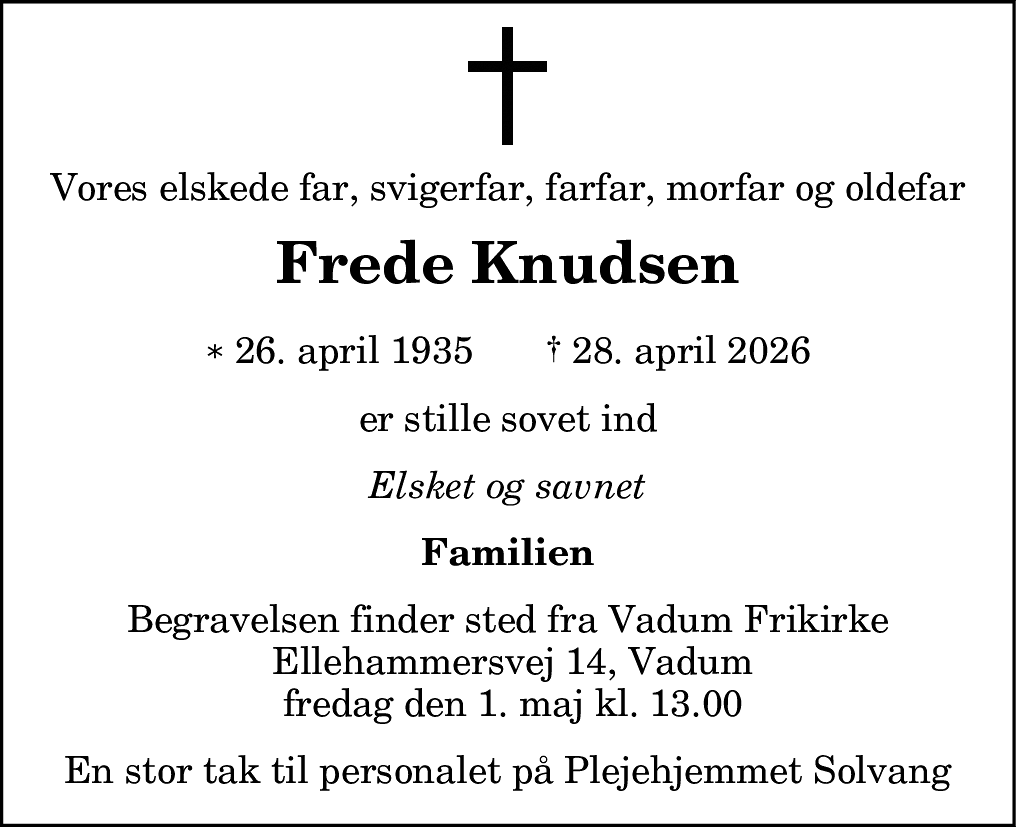 Dødsannonce for Frede Knudsen