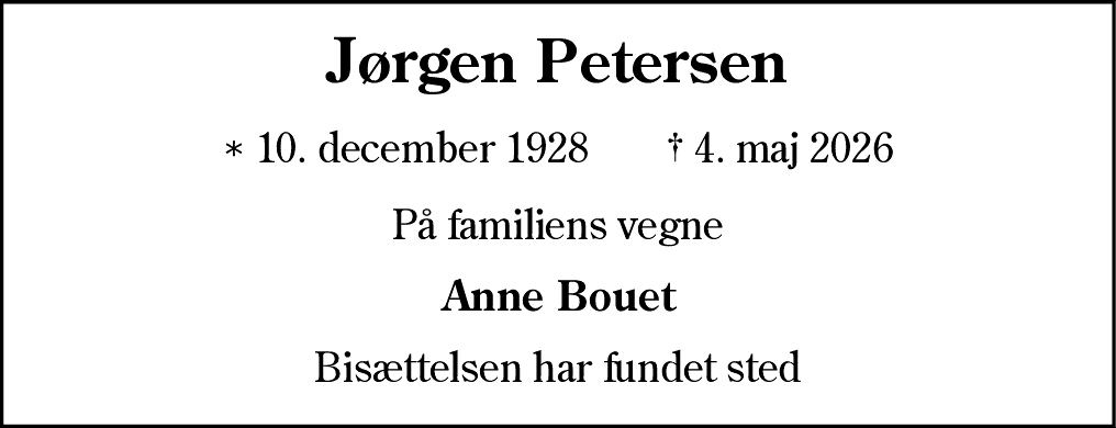 Dødsannonce for Jørgen Petersen
