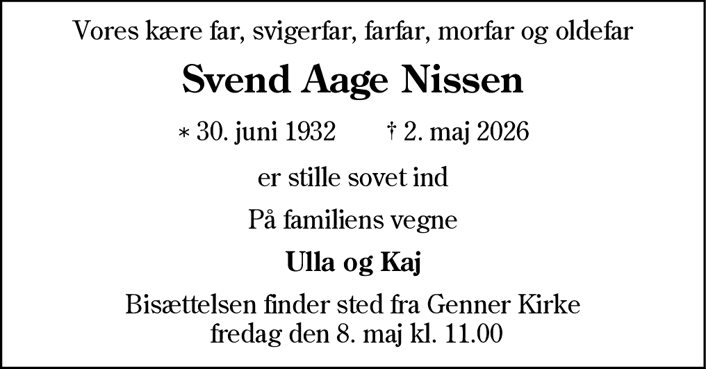 Dødsannonce for Svend Aage Nissen