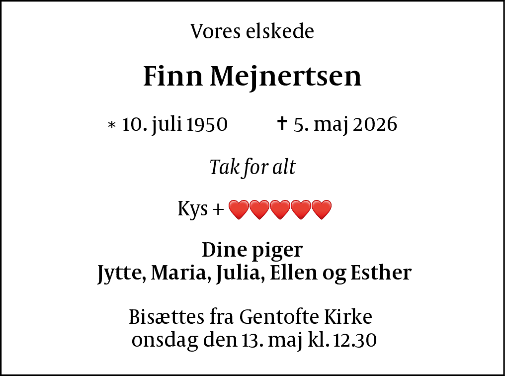 Dødsannonce for Finn Mejnertsen