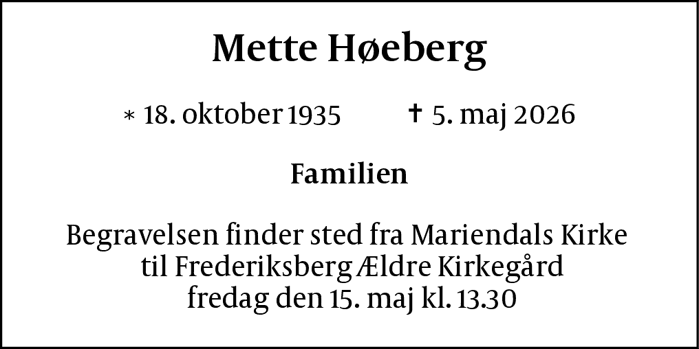 Dødsannonce for Mette Høeberg