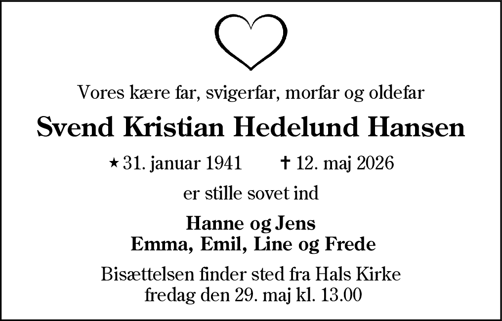 Dødsannonce for Svend Kristian Hedelund Hansen