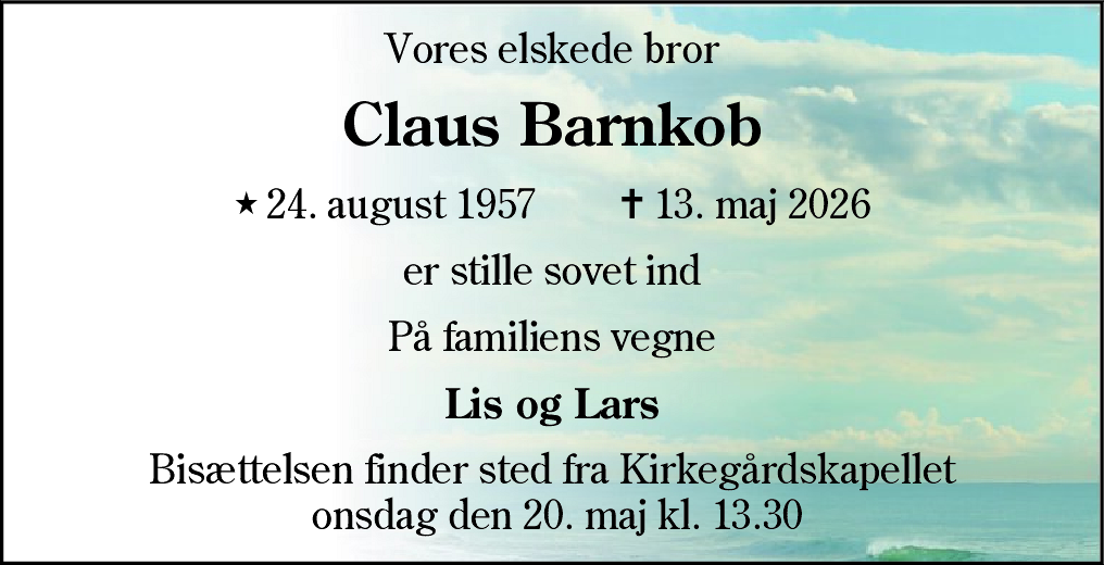 Dødsannonce for Claus Barnkob