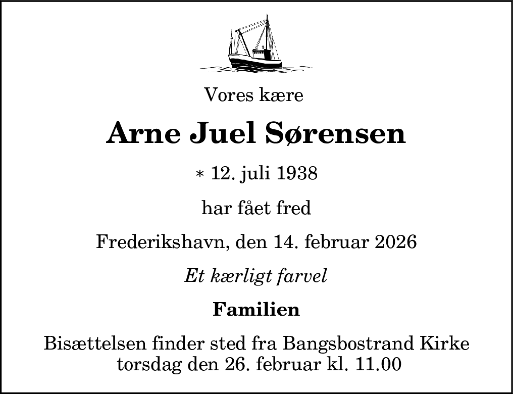 Dødsannonce for Arne Juel Sørensen