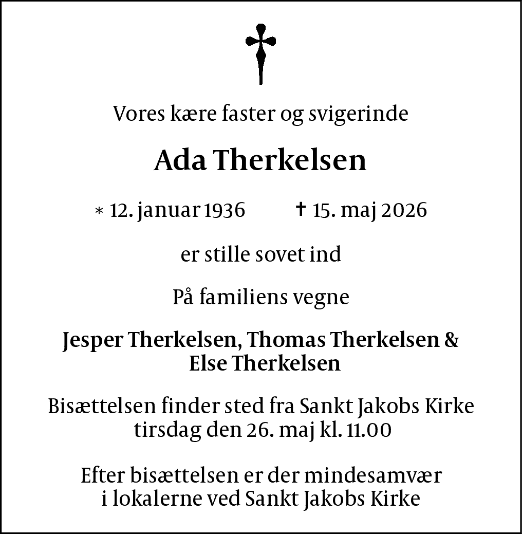 Dødsannonce for Ada   Therkelsen
