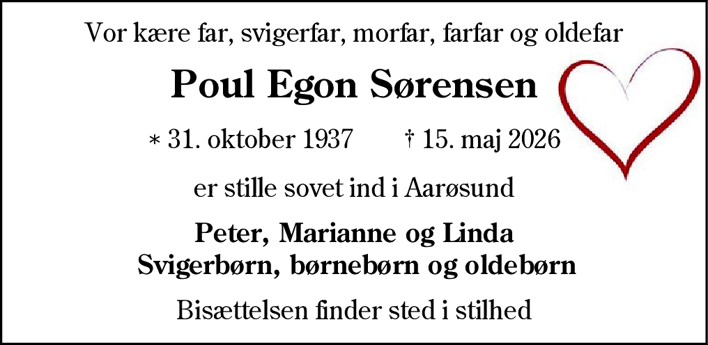 Dødsannonce for Poul Egon Sørensen