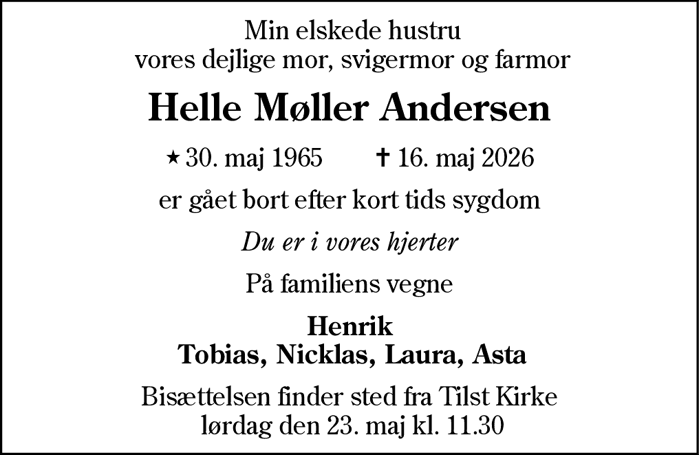 Dødsannonce for Helle Møller Andersen
