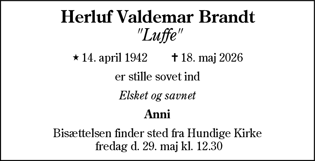 Dødsannonce for Herluf Valdemar Brandt