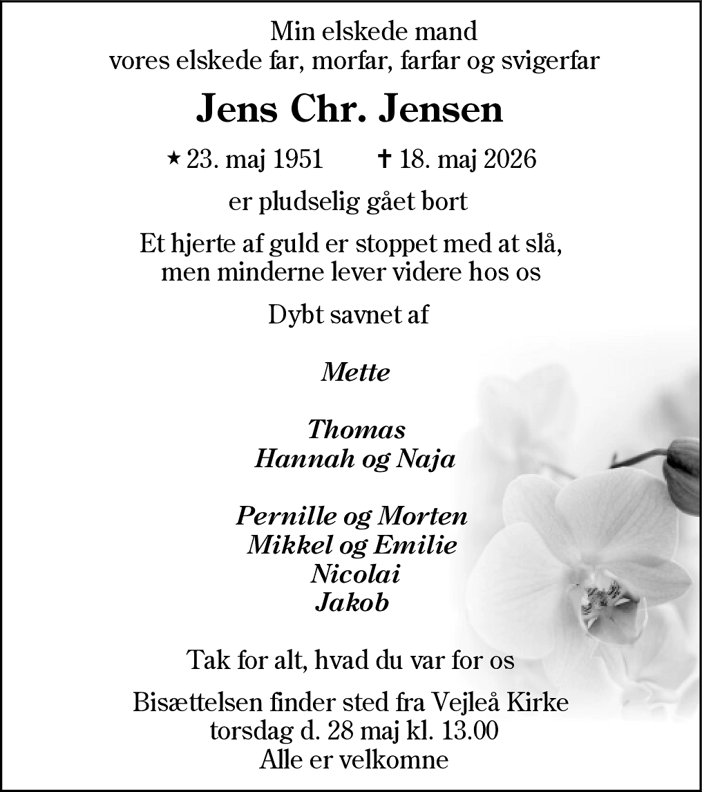 Dødsannonce for Jens Christian Jensen
