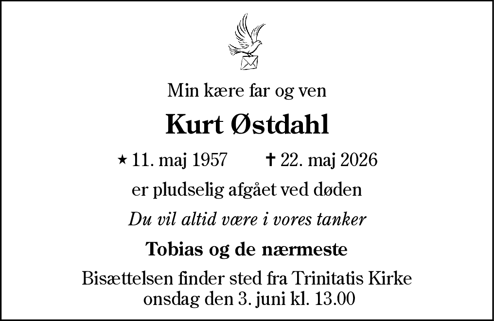 Dødsannonce for Kurt Østdahl