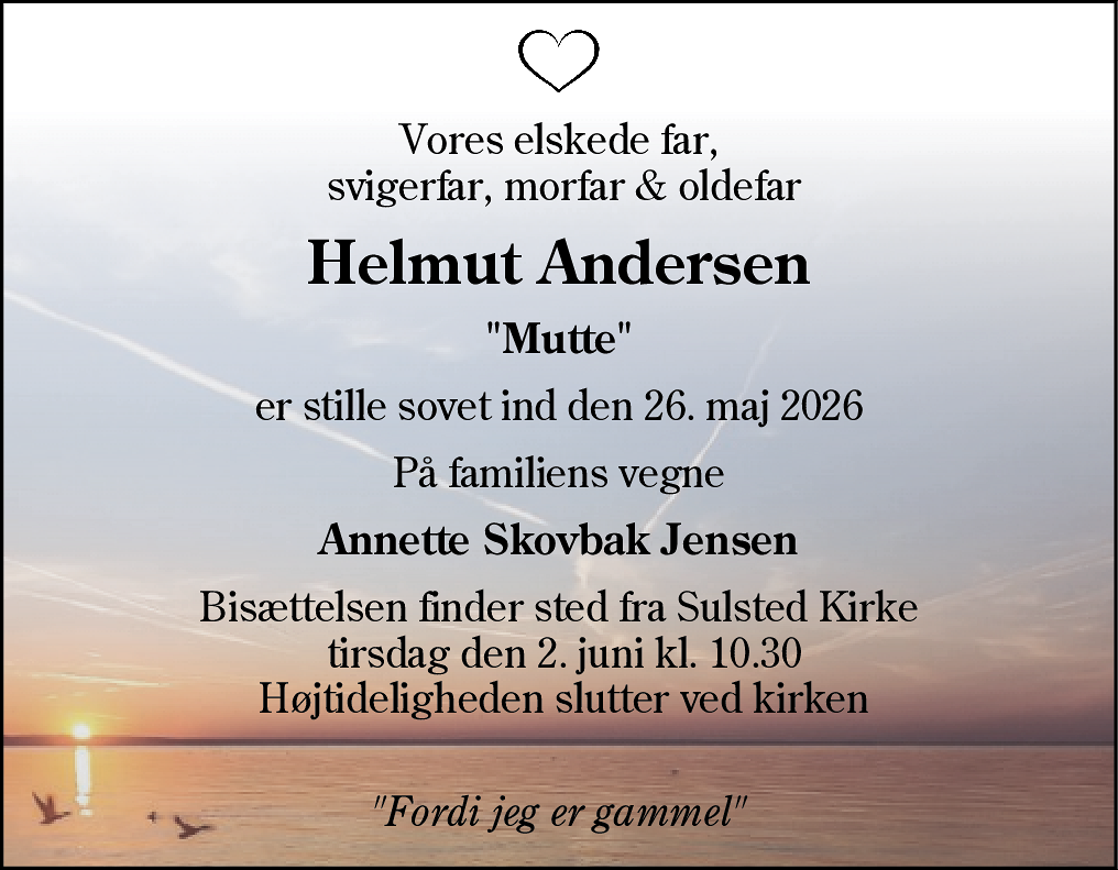 Dødsannonce for Helmut Andersen