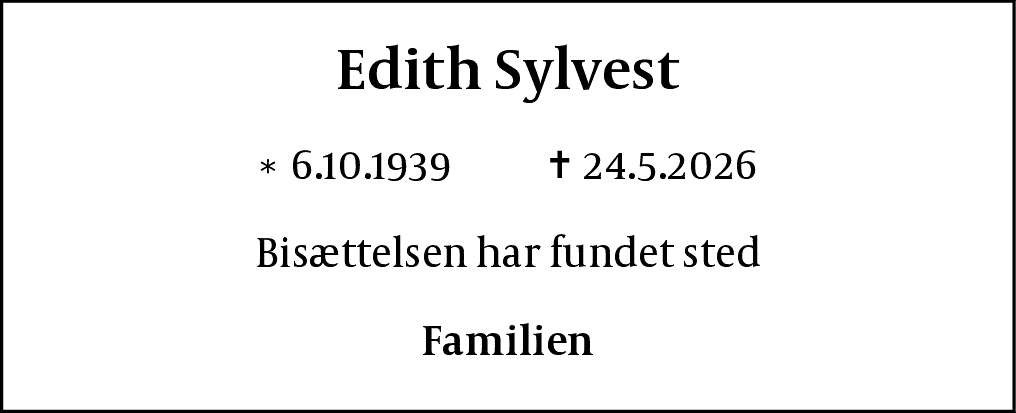 Dødsannonce for Edith Sylvest