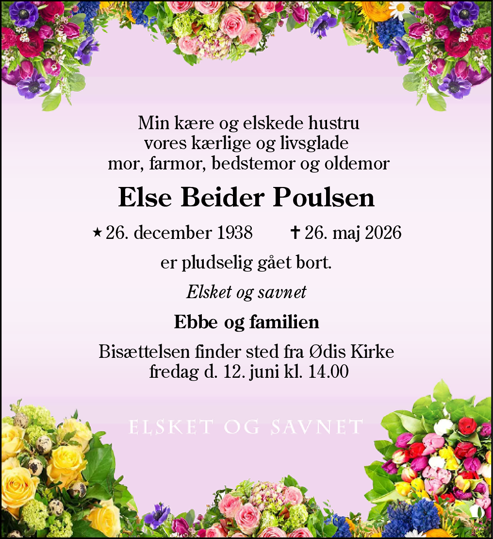 Dødsannonce for Else Beider Poulsen