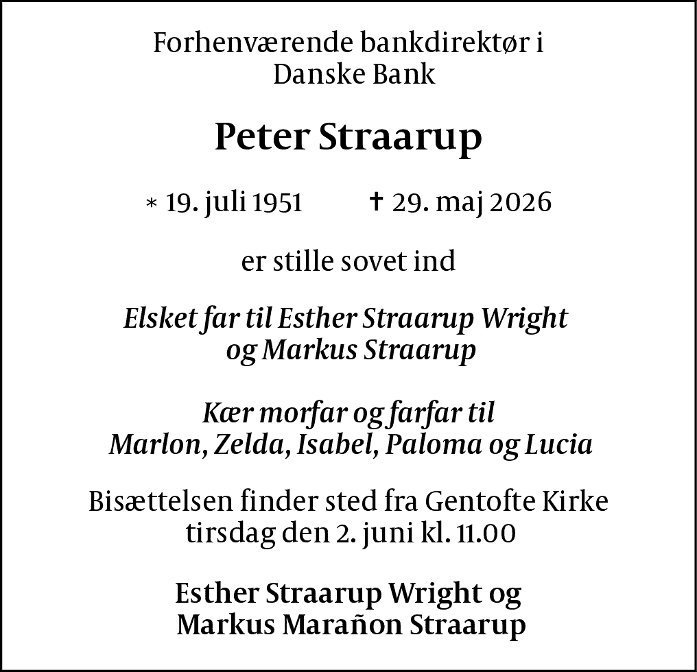 Dødsannonce for Peter Straarup