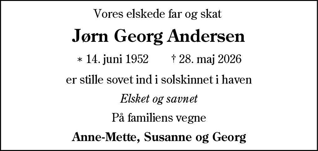 Dødsannonce for Jørn Georg Andersen